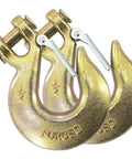 Two Pack Half Inch Clevis Slip Hooks With Safety Latch Forged G70 Steel Heavy Duty Trailer Towing Winches For Secure Load Control 48,000 Lbs Capacity Gold Zinc Plated