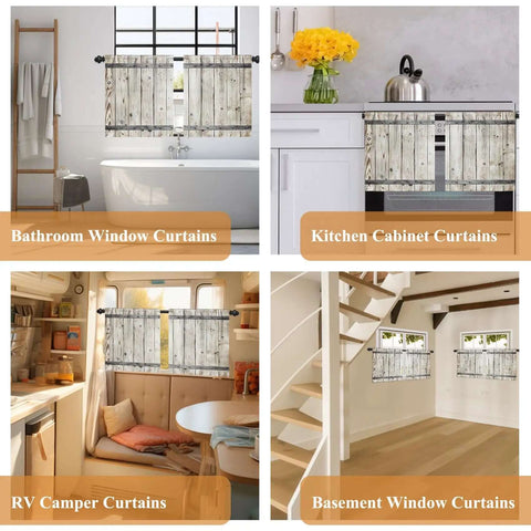 Rustic Barn Door Style Kitchen Curtains 2 Panels 26 By 36 Inch Linen Fabric Cozy Drape for Farmhouse Windows Over Sink