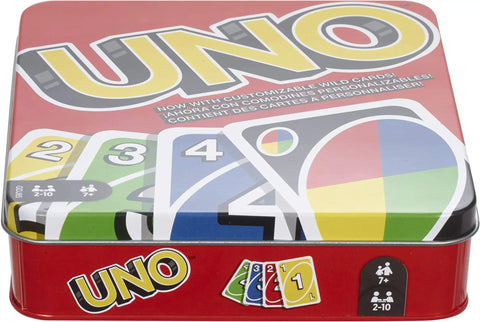Total Kick Back Uno Card Game For Weekend Hangouts, Family Friendly Classic Party Deck with colorful action cards in a tin.