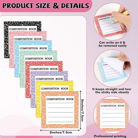 Back To School Must Have 16 Piece Composition Notebook Set With Sticky Notes And Ballpoint Pens in assorted colors and sizes