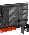 4ft Wide Metal Pegboard Wall Organizer Kit With Accessories For Garage, Wall Mount Tool Storage System, Shelves, Bins, and Workbench in Black