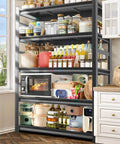 Heavy Duty 2500 lbs Metal Shelving Unit, 5 Tier Adjustable Kitchen Storage Shelves For Microwave And Appliances, Workhorse Pantry Organizer Rack, No Bolt Utility Rack, 35.4 Inches Wide By 15.75 Inches Deep By 71.2 Inches High, filled with kitchen appliances and pantry jars