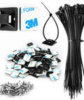 Three Quarters Inch Black Cable Zip Tie Mounts With Adhesive Backing, 100 Pack With Ties And Screws for Cable Management