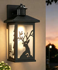 Outdoor Wall Light With Motion Sensor And Dusk To Dawn Waterproof Porch Sconce With Frosted Glass And E26 Socket, deer design.