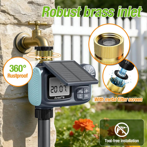 Solar Powered Sprinkler Timer With 1000mAh Type-C Rechargeable Battery on garden faucet