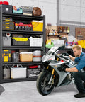 Beefy 5-Tier Heavy Duty Garage Shelving Unit With Adjustable Shelves All Metal Rack Holds Up To 2500 Lbs Great For Tools Bins And Bulk Items In Garage Workshop Basement Or Pantry 71H X 46W X 20D in garage with tools and bins
