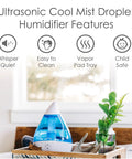 Product features of Droplet Ultrasonic Cool Mist Humidifier For Bedroom And Office 0.5 Gallon Mini Humidifier on a tray