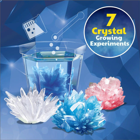 Crystal Growing Science Kit For Kids And Teens, 7 Hands On DIY Lab Experiments With Display Case, colorful crystals shown