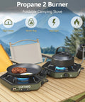 Propane Two-Burner Camping Stove With Carrying Bag And Gas Stove Pressure Regulator Folding Camp Stove Flick-Style Ignition