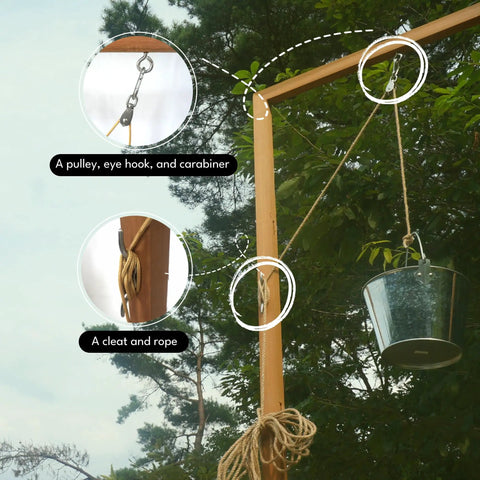 Treehouse Bucket Pulley Kit For Kids With Easy Lift System Outdoor Backyard Playset Fun Wide Bucket And Heavy Duty Nylon Rope Kid Friendly Treehouse Gear That Fits Most Treehouses