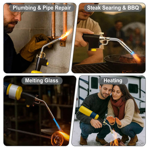 Propane Torch Head Kit With Three Nozzles High Intensity Trigger Start For Soldering Brazing And Welding Map Gas Use Pro Grade