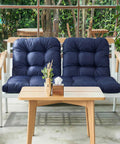 Outdoor Wicker Chair Cushions 3 Piece Set 1 Loveseat Cushion And 2 U Shaped Cushions Waterproof Tufted Cushions For Patio Furniture Fits Most Rattan Chairs Navy Blue 44x19x5 Inches installed on bench