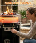 Woman using knob on Outdoor Patio Heater And Smokeless Fire Pit 2 In 1 Propane Heater With 56,000 BTU for Backyard Hangouts.