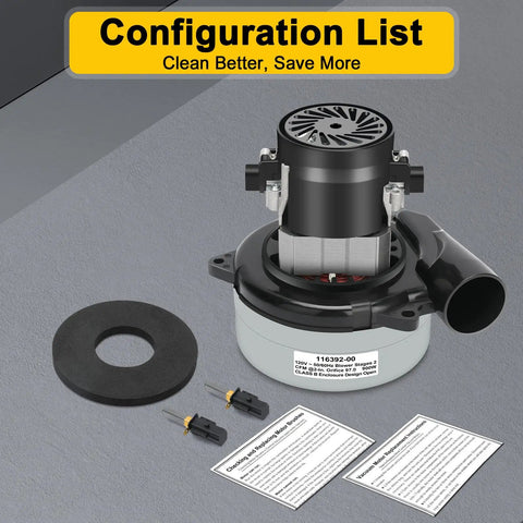 Powerful 5.7 Inch Two Stage 120V Vacuum Motor Replacement with gasket and carbon brushes for central vacuum systems