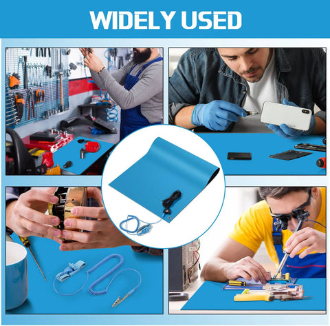 Anti Static Mat Kit For Electronics Workbench, 2 Pack Heat Resistant ESD Mats With Wrist Straps And Grounding Cords, Soldering Table Pad