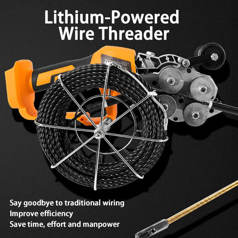 Job Ready Cordless Wire Threading Machine With Twin Batteries And Infinite Speed Tweaks For Zero Sweat Conduit Pulling Electrical Runs And Quick Reno Grind Sessions with black wire spool.
