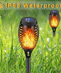 14 Pack Solar Torches With Flickering Flames 12 LED Outdoor Tiki Torch Lights Waterproof In Rain On Grass