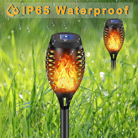 14 Pack Solar Torches With Flickering Flames 12 LED Outdoor Tiki Torch Lights Waterproof In Rain On Grass