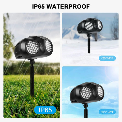 Outdoor Dope Christmas Projector Lights Dual Head Snowflake Projector with IP65 waterproof feature in various settings