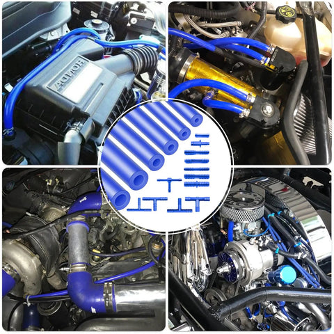 Blue Silicone Vacuum Hose Kit For Cars With Color-Matched Connectors, 6 Size Tubing, Installed in Car Engines, 128 Pieces