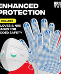 All In One Fire Safety Kit With Four Kitchen Fire Blankets, Two Pairs Of Gloves, Four KN95 Masks And Hooks For Quick Fire Suppression