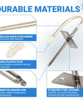 Upgraded Ultra Durable Temperature Sensor Probe For Samsung And LG Ovens Replacement DG32-00002B EBG61305805 PS4240743 6322B62214A PS11732697 Pro Grade Compatible With Most Range Models. Fiberglass wire and stainless steel housing