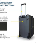 Dance competition travel bag featuring aluminum handle, wear-resistant fabric, and ball-bearing wheels for easy transport and durability.