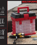 Grab And Go Portable Tool Box With Four Removable Drawers And Customizable Compartments Perfect For Hardware, Fishing Tackle, Beads, Or Crafts on rock