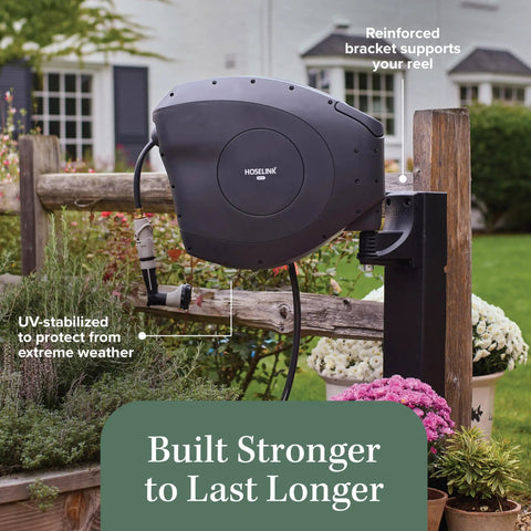 Classic Charcoal 100ft Automatic Retractable Garden Hose Reel Wall-Mounted in Backyard with UV-Stabilized Kink-Free Hose