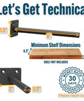 Diagram of 6 Inch Floating Shelf Bracket Set with Hidden Supports and installation dimensions for home and office decor.