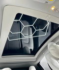 Compatible With 2020 To 2025 Model Y Electric Retractable Sunroof Sunshade Premium 5 Layer Heat Blocking Material installed view from inside vehicle.