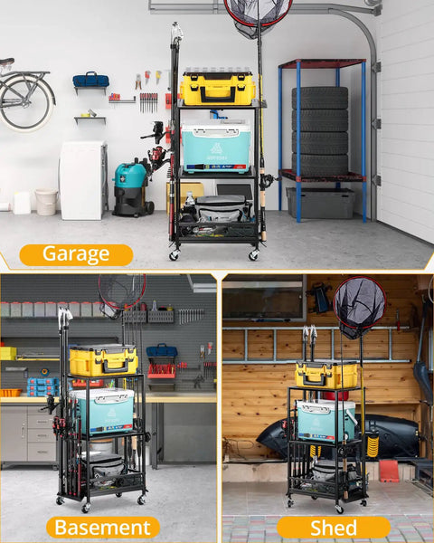 Adjustable Height Fishing Rod Holder Rack For Ten Rods Durable Pole Organizer For Garage Basement Or Indoor Storage