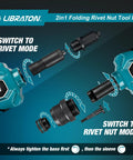 Two In One Rivet Nut Tool And Rivet Gun Kit Folding Heavy Duty Hand Tool with interchangeable mandrels and nose pieces