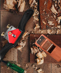 Rock Solid Adjustable Spokeshave Set With Six Precision Blades And Portable Woodworking Plane alongside wood shavings and tools.