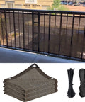 Fence Privacy Screen for Balcony and Patio Shade Cloth 3 Feet 3 Inches by 9 Feet 9 Inches installed on railing with accessories