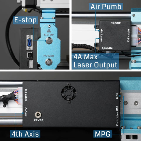 Genmitsu CNC Router Machine 4040-PRO with blue frame, GRBL control, 3-axis engraving, 15.7 x 15.7 in work area.