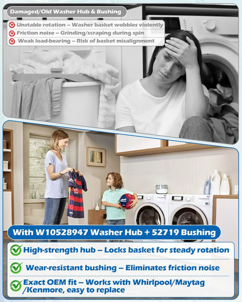Washer Basket Driven Hub Kit And 52719 Washing Machine Basket Bushing Replacement Set For Whirlpool Maytag Kenmore VMW Replaces AP5665171 PS6012095 W10528947VP W10396887 W10528947