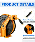 Heavy Duty Retractable Air Hose Reel With A Tough As Nails 50 Ft Epdm Rubber Hose No Sweat Auto Rewind Length Lock Wall Or Ceiling Mount Rig Built For Garage Pros Demanding Reliable 300 Psi Air Flow Every Day with rubber protective features.