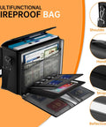 Fireproof Document Bag With Multiple Pockets Large Seventeen Inch By Twelve Point Five Inch By Seven Point Two Inch Waterproof File Organizer open view