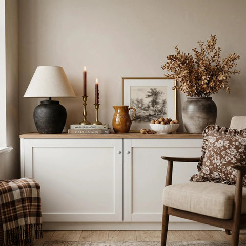 Stylish living room with cabinet, decor, and neutral colors showcasing sleek chic upgrade for kitchen bath and home renovation.
