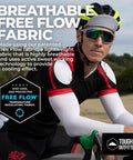 Cyclist wearing UV Arm Sleeves For Men And Women Stay Cool With Sun Protection Compression Cooling Sleeve For Golf Baseball Running And Outdoor Activities Tattoo Cover Lightweight Freeflow Fabric.