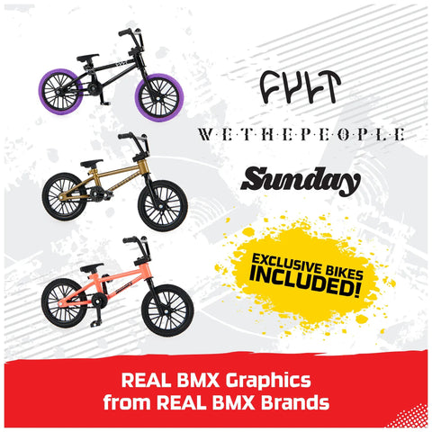 BMX Finger Bike 3-Pack Officially Licensed Totally Customizable Collectible Mini Replica Toys with Real Metal Frames and Graphics