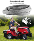 Beefed Up Kevlar Aramid V Belt for 46 Inch Deck Mowers and Lawn Tractors shown reducing noise on a red lawn tractor