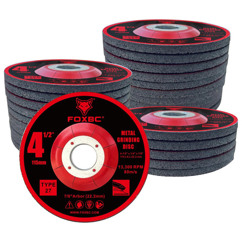 Front view of FOXBC 4-1/2 in depressed-center metal grinding disc, Type 27, 4-1/2 x 1/4 x 7/8 in, 25-pack