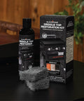 Blackstone Griddle Top Restoration Kit Includes 8 Oz Griddle Top Restorer And Two Heavy Duty Scrub Pads For Quick Griddle Cleanup And Easy Maintenance On Griddle Plates Side Shelves Cookware And Tools, bottle and box