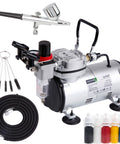 Airbrush Kit With Compressor AS18-2K Basic Start Set With hose, cleaning brushes, test paints for hobby projects, nail art