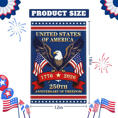 250th Anniversary USA Flag Garden Flag Burlap 12x18 Inch Double Sided Patriotic Yard Decor Featuring 1776 2026 Eagle And Flag