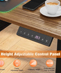 Epic Electric Height Adjustable Gaming Desk With RGB LED Lights And 10 Color Modes For Custom Setup And Power Brown Aesthetic Upgrade showing height adjustable control panel with LED screen.