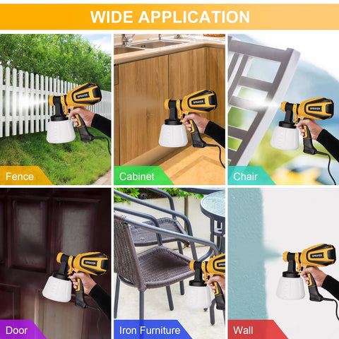 Beast Mode 700W HVLP Paint Sprayer used on fence, cabinet, chair, door, iron furniture, and wall