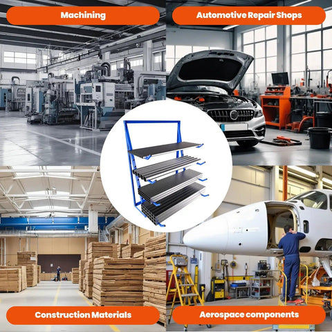 Beefy Heavy Duty Lumber And Pipe Cantilever Storage Rack With 4000 Lbs Capacity Four Tier Alloy Steel in various industry settings